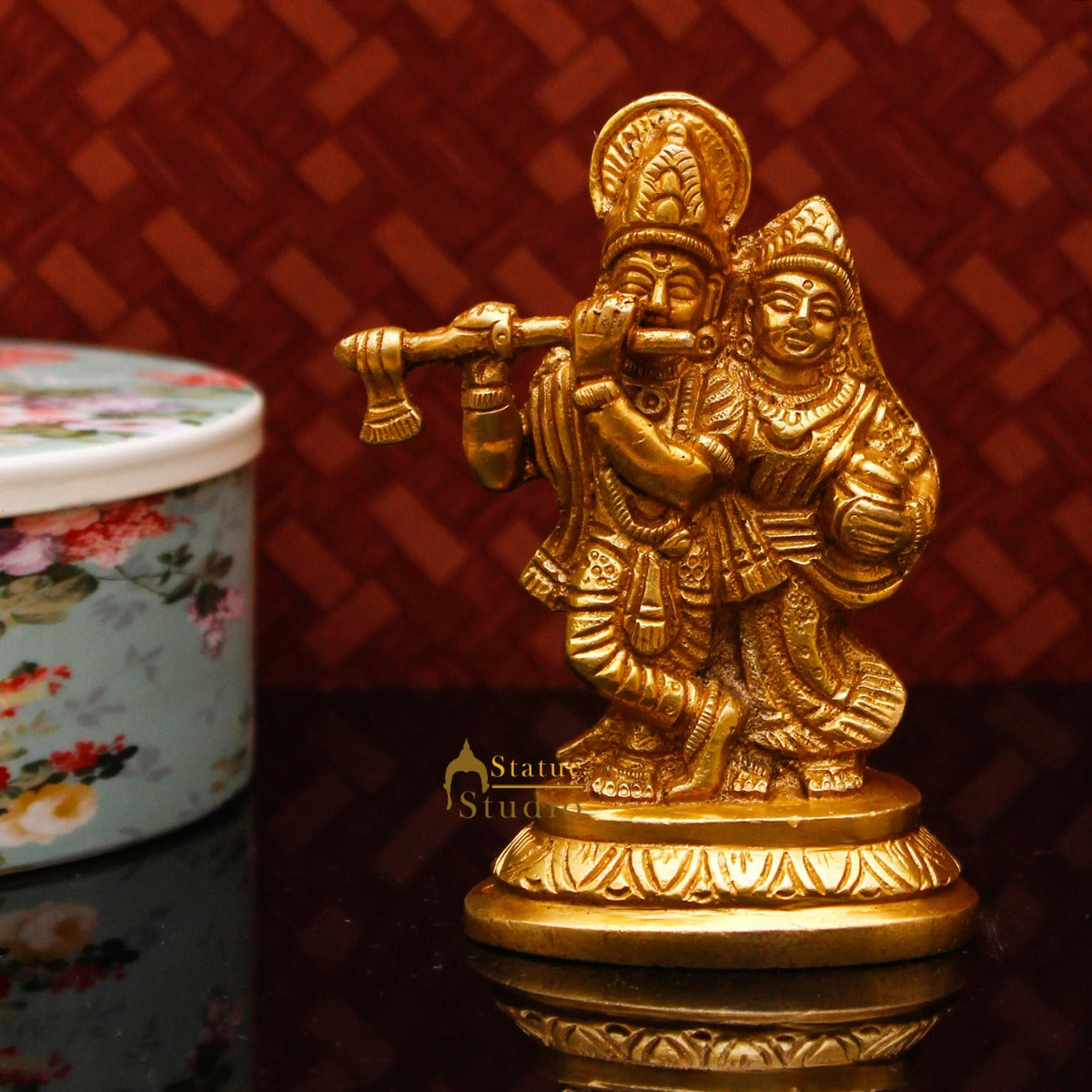 Brass Small Radha Krishna Idol For Home Temple Pooja Room Décor Gift 4" - Eco-friendly - Sama Homes