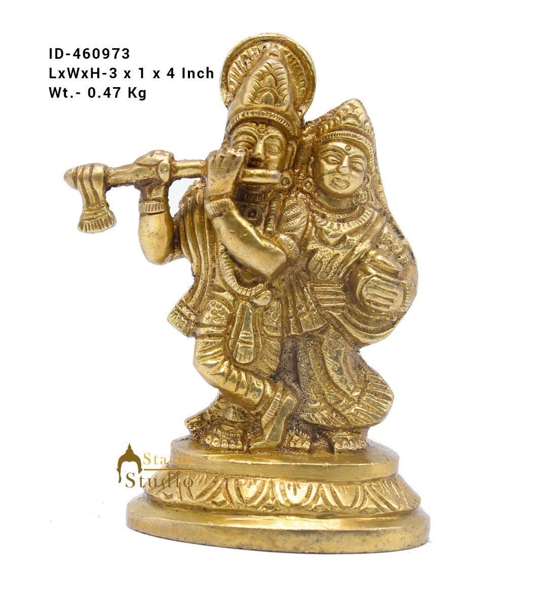Brass Small Radha Krishna Idol For Home Temple Pooja Room Décor Gift 4" - Image 7