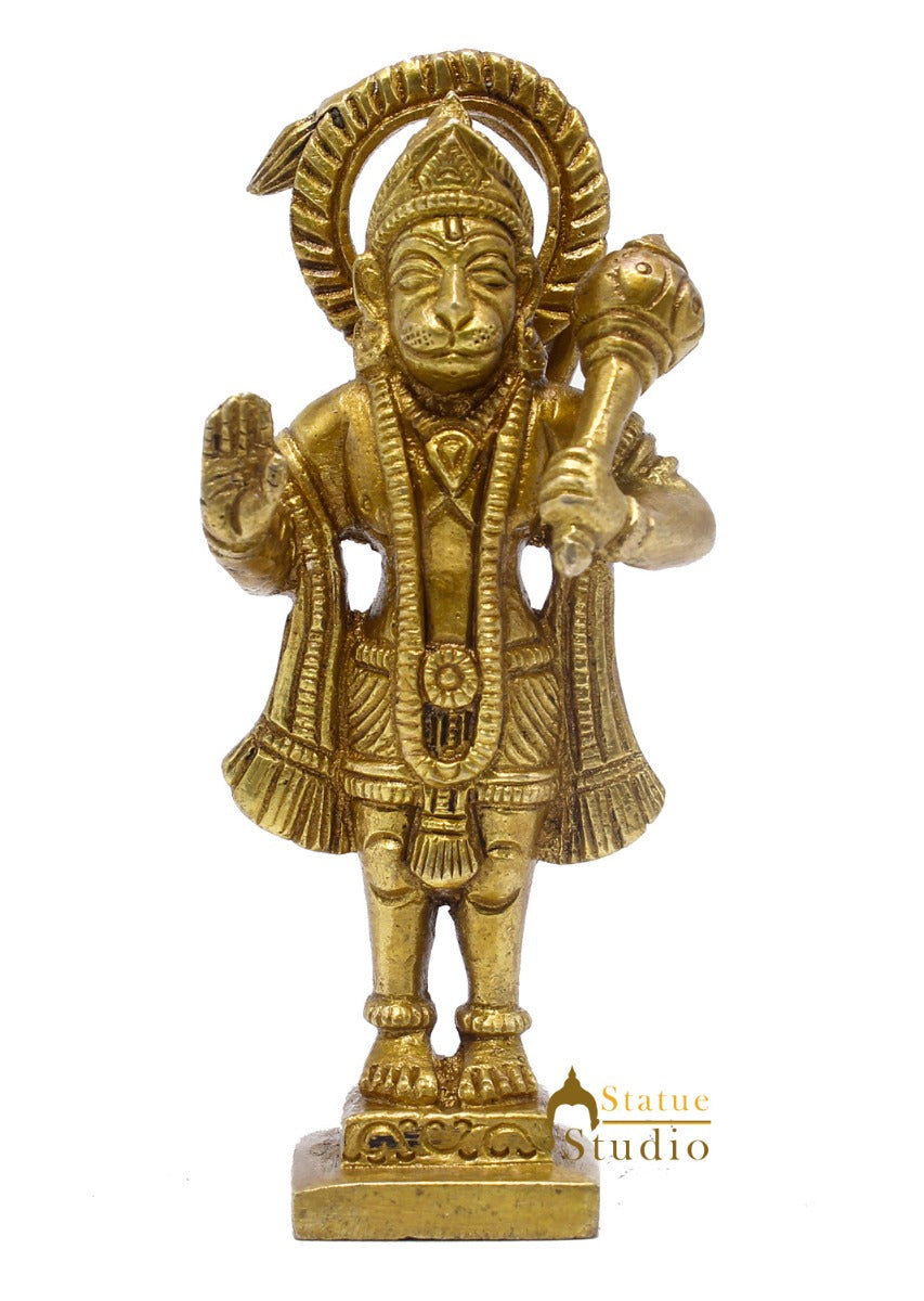Brass Hindu Lord Hanuman Idol For Puja Home Décor Gift Statue 4" - Image 3