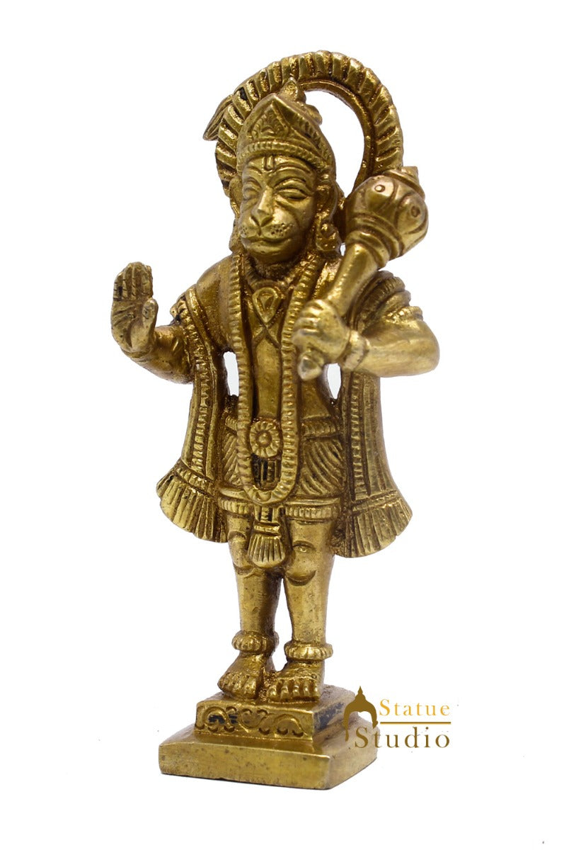Brass Hindu Lord Hanuman Idol For Puja Home Décor Gift Statue 4" - Image 5