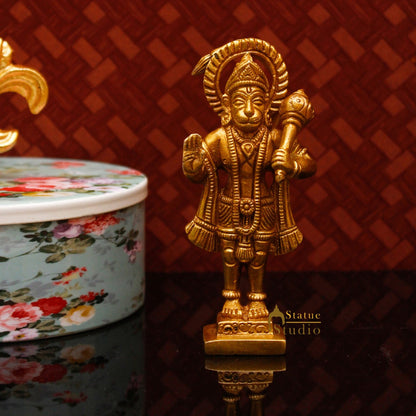 Brass Hindu Lord Hanuman Idol For Puja Home Décor Gift Statue 4" by vendor-unknown - Hindu Gods