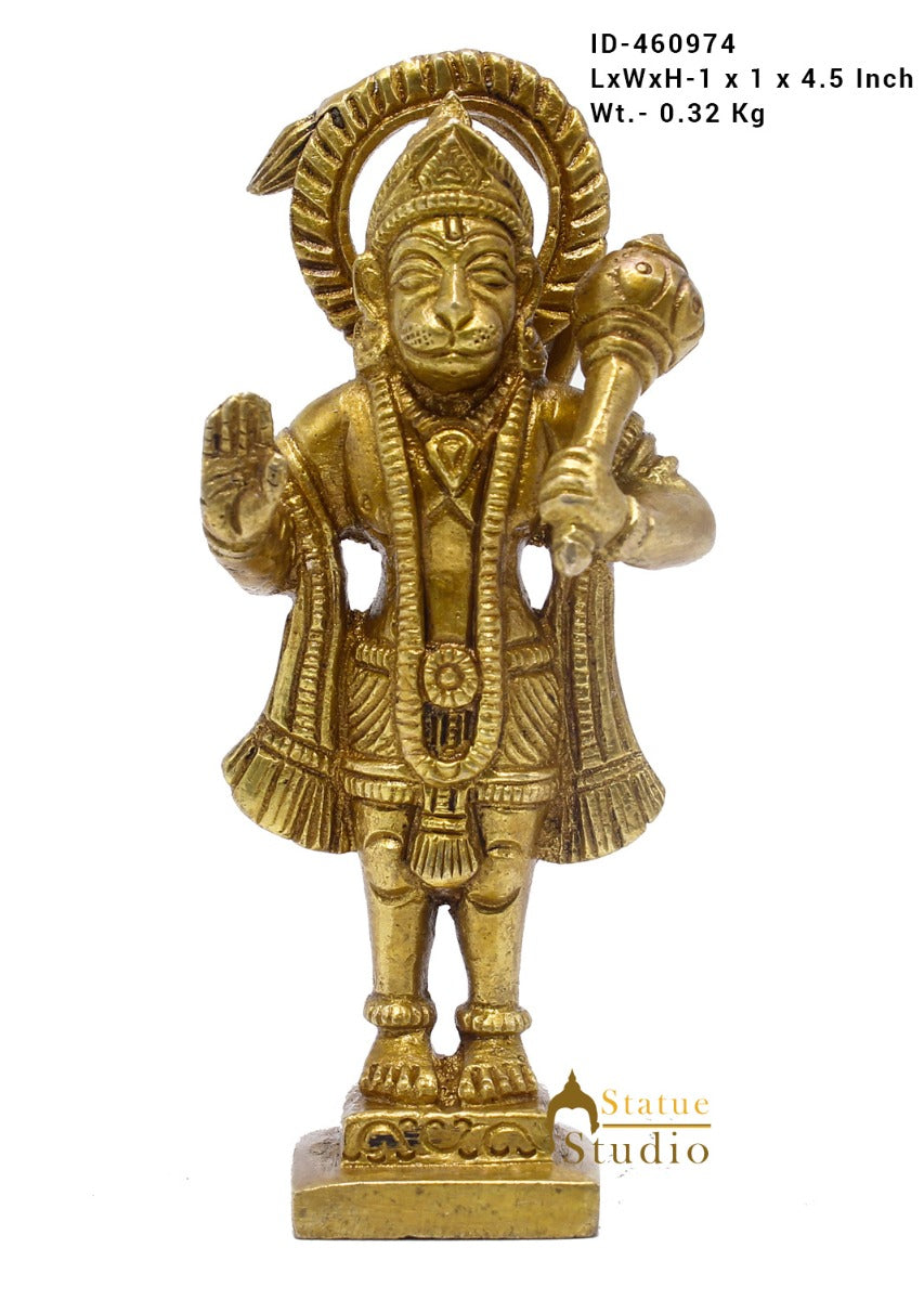 Brass Hindu Lord Hanuman Idol For Puja Home Décor Gift Statue 4"