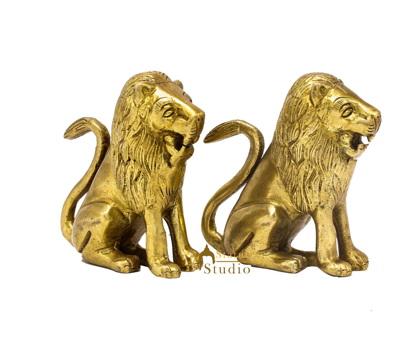 Brass Lion Pair Decorative Showpiece for Home Office Table Sculpture 3"