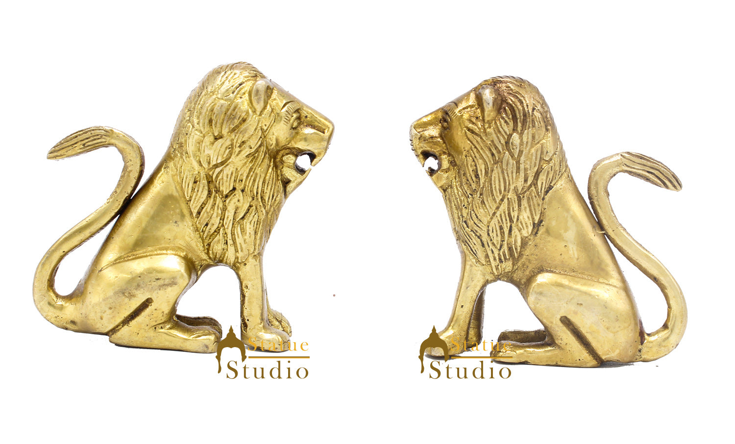 Brass Lion Pair Decorative Showpiece for Home Office Table Sculpture 3" - Image 4