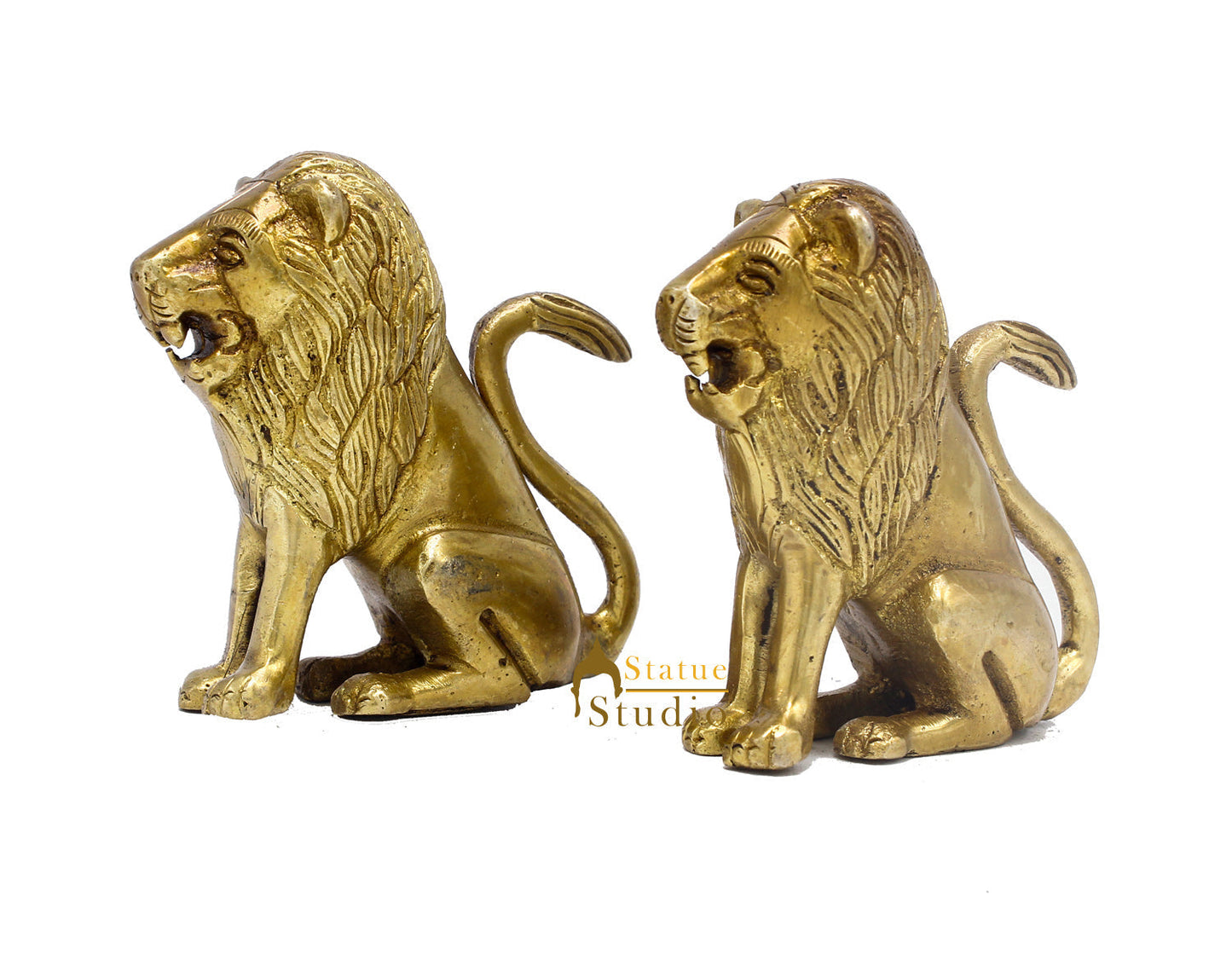 Brass Lion Pair Decorative Showpiece for Home Office Table Sculpture 3"