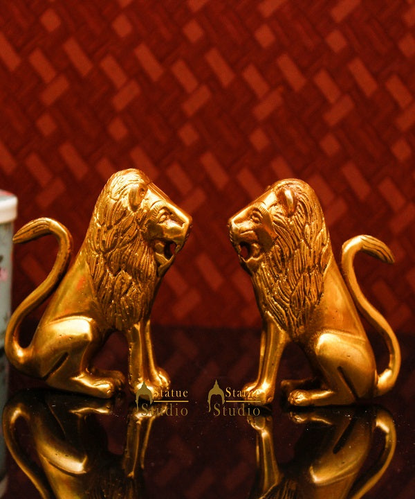 Brass Lion Pair Decorative Showpiece for Home Office Table Sculpture 3" - Image 2