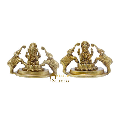 Brass Ganesha Lakshmi Idol For Home Temple Pooja Room Diwali Décor Statue Gift 2.5" by vendor-unknown - Hindu Gods (View 3)