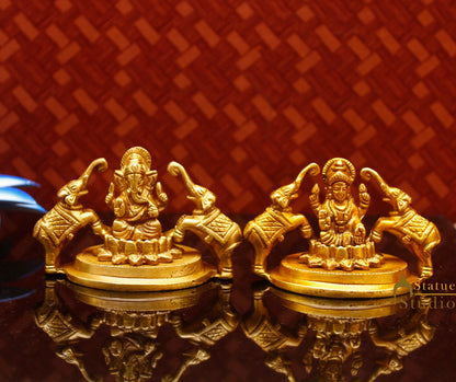 Brass Ganesha Lakshmi Idol For Home Temple Pooja Room Diwali Décor Statue Gift 2.5" by vendor-unknown - Hindu Gods