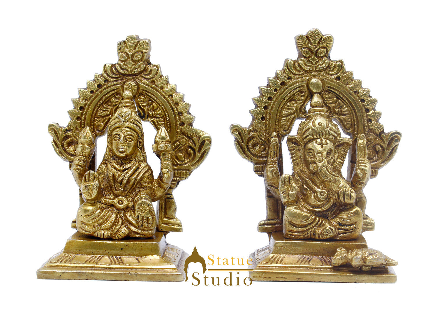 Brass Ganesha Lakshmi Idol For Home Temple Pooja Room Diwali Décor Statue Gift 3.5" - Image 3