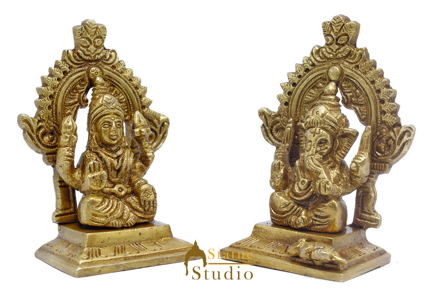 Brass Ganesha Lakshmi Idol For Home Temple Pooja Room Diwali Décor Statue Gift 3.5"