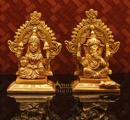 Brass Ganesha Lakshmi Idol For Home Temple Pooja Room Diwali Décor Statue Gift 3.5" by vendor-unknown - Hindu Gods