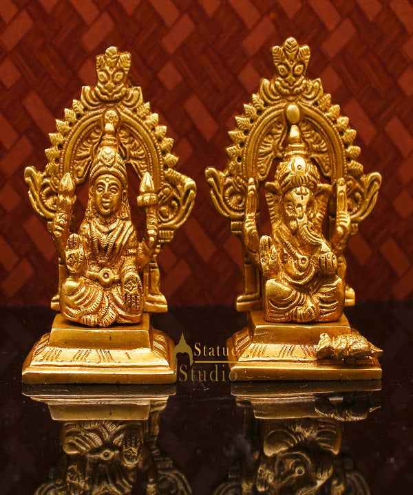 Brass Ganesha Lakshmi Idol For Home Temple Pooja Room Diwali Décor Statue Gift 3.5"