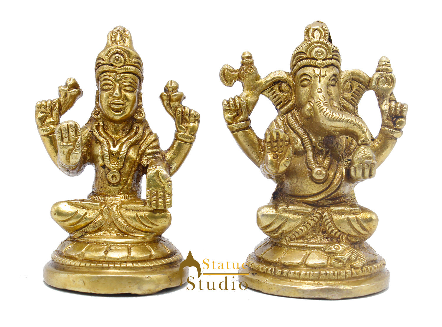 Brass Ganesha Lakshmi Idol For Home Temple Pooja Room Diwali Décor Statue Gift 3" - Image 3