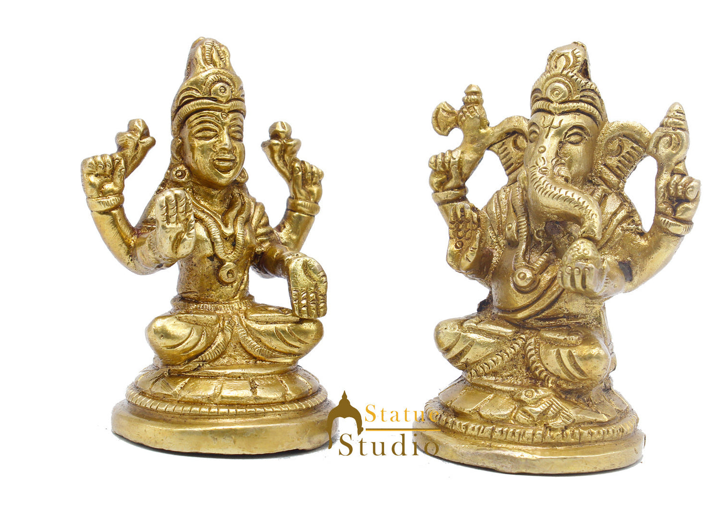 Brass Ganesha Lakshmi Idol For Home Temple Pooja Room Diwali Décor Statue Gift 3"