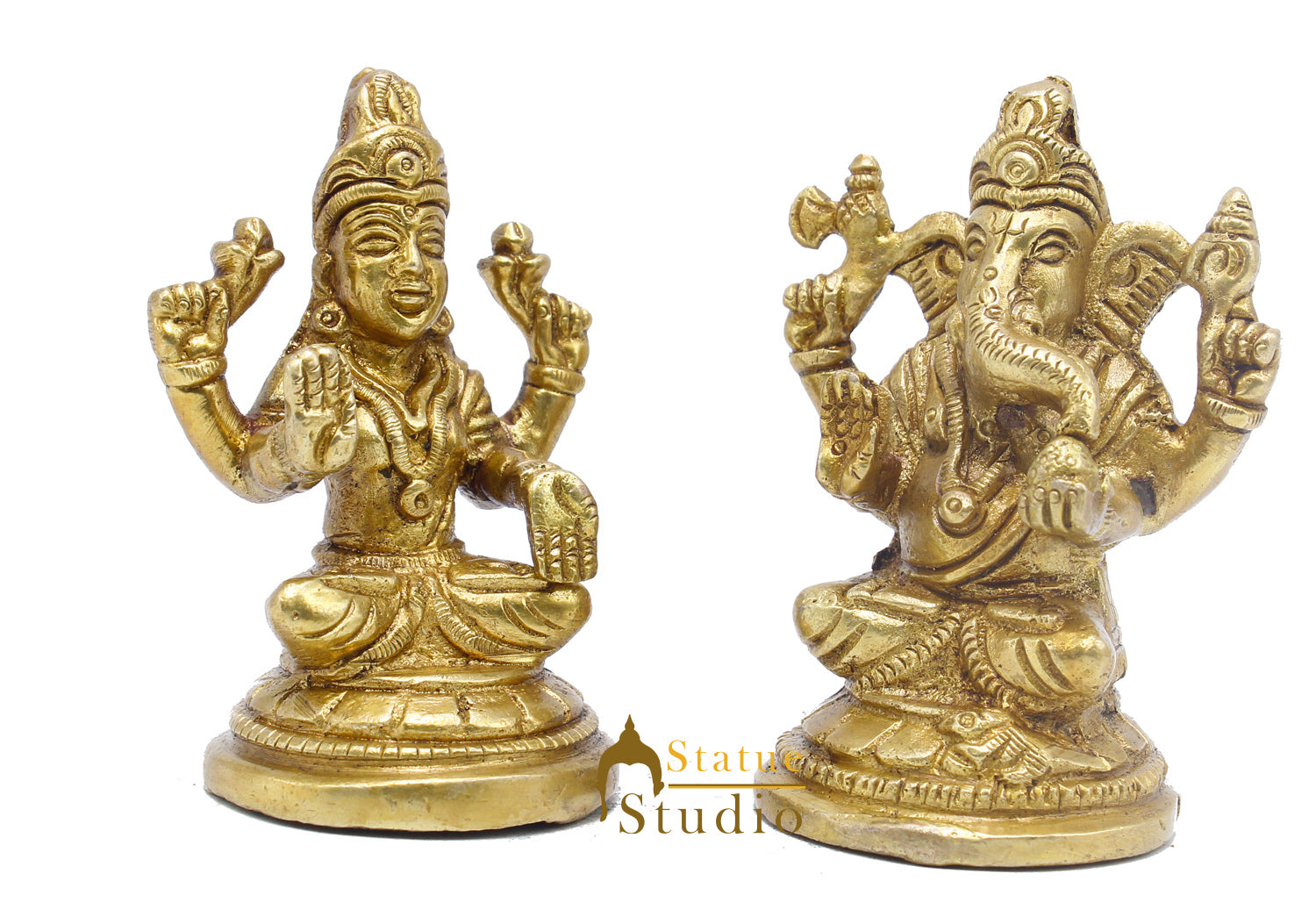 Brass Ganesha Lakshmi Idol For Home Temple Pooja Room Diwali Décor Statue Gift 3" - Image 4