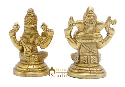 Brass Ganesha Lakshmi Idol For Home Temple Pooja Room Diwali Décor Statue Gift 3" by vendor-unknown - Hindu Gods (View 5)