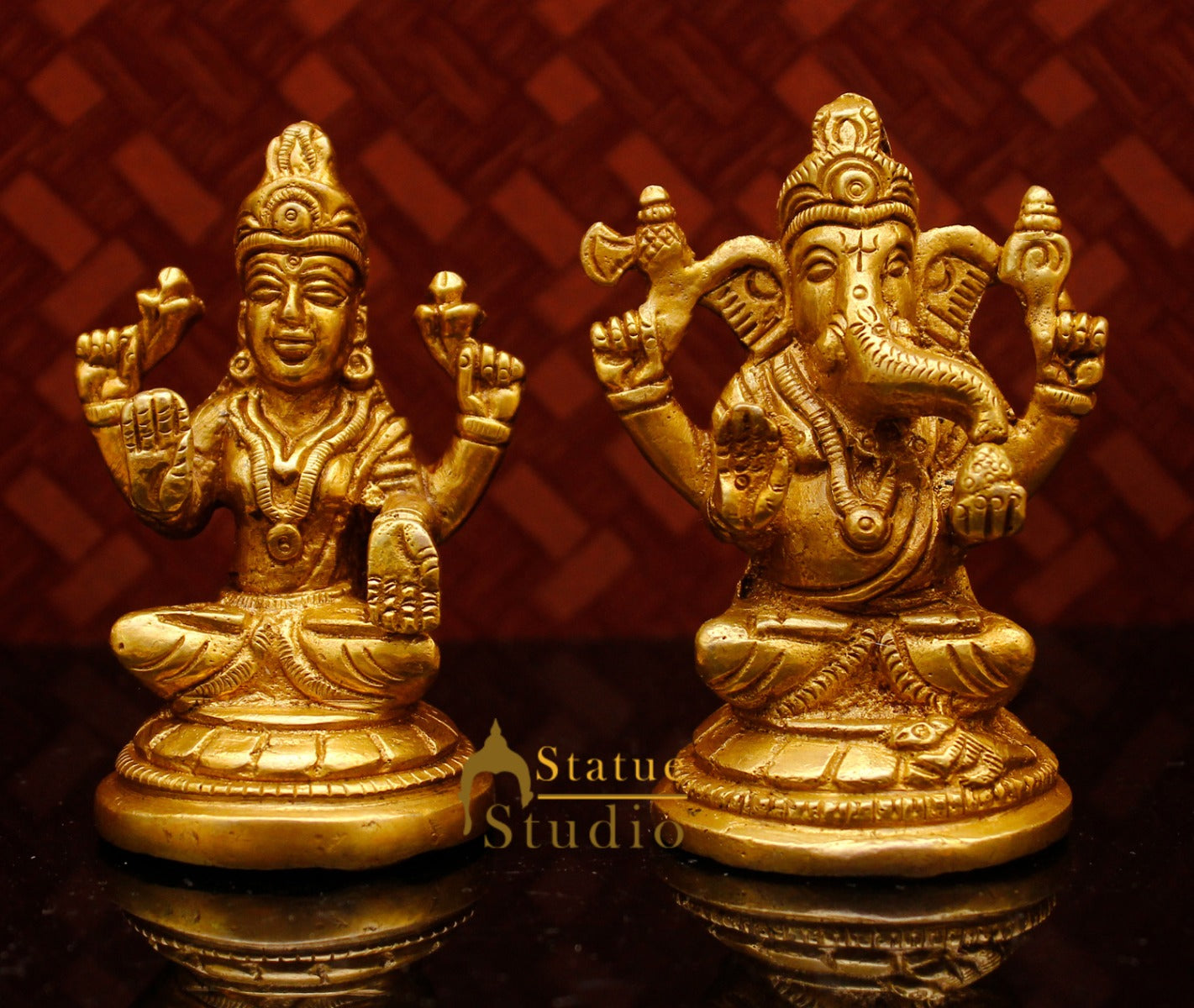 Brass Ganesha Lakshmi Idol For Home Temple Pooja Room Diwali Décor Statue Gift 3"