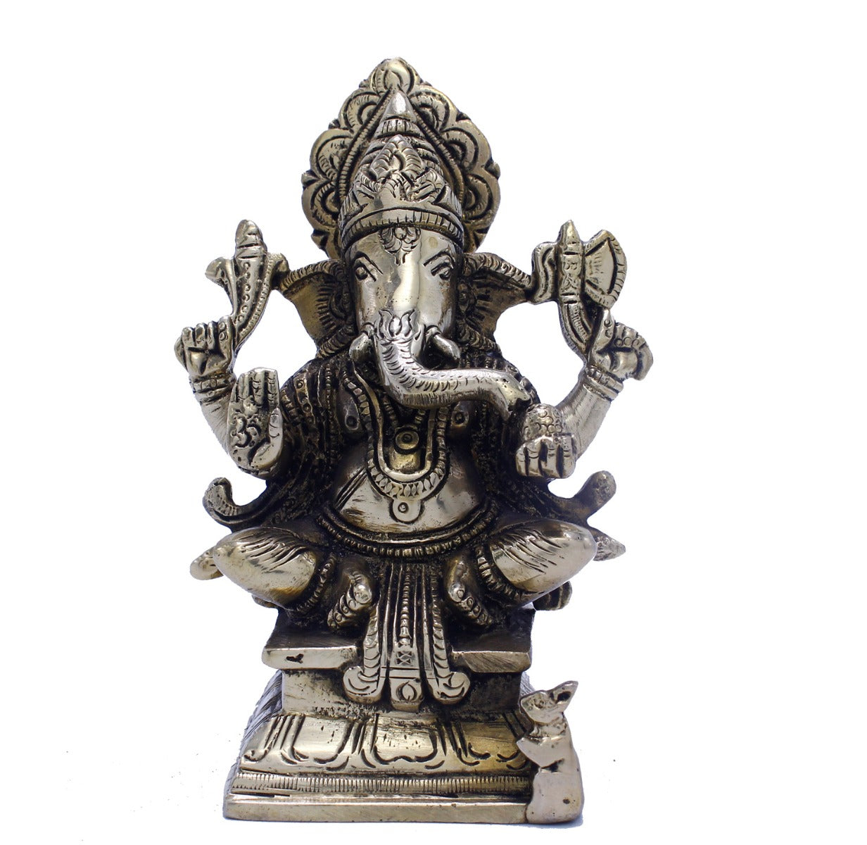 Brass Small Lucky Sitting Ganesha Idol Corporate Diwali Gift Décor Statue 5.5 Inch - Image 3