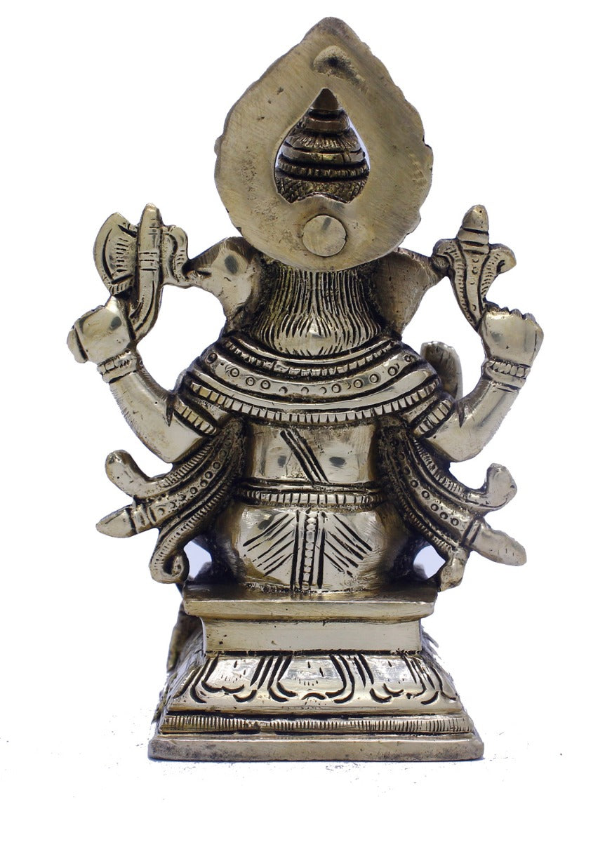 Brass Small Lucky Sitting Ganesha Idol Corporate Diwali Gift Décor Statue 5.5 Inch