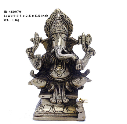 Brass Small Lucky Sitting Ganesha Idol Corporate Diwali Gift Décor Statue 5.5 Inch by vendor-unknown - Hindu Gods (View 7)