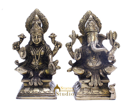 Brass Ganesha Lakshmi Idol For Home Temple Pooja Room Diwali Décor Statue Gift 5.5" by vendor-unknown - Hindu Gods (View 3)