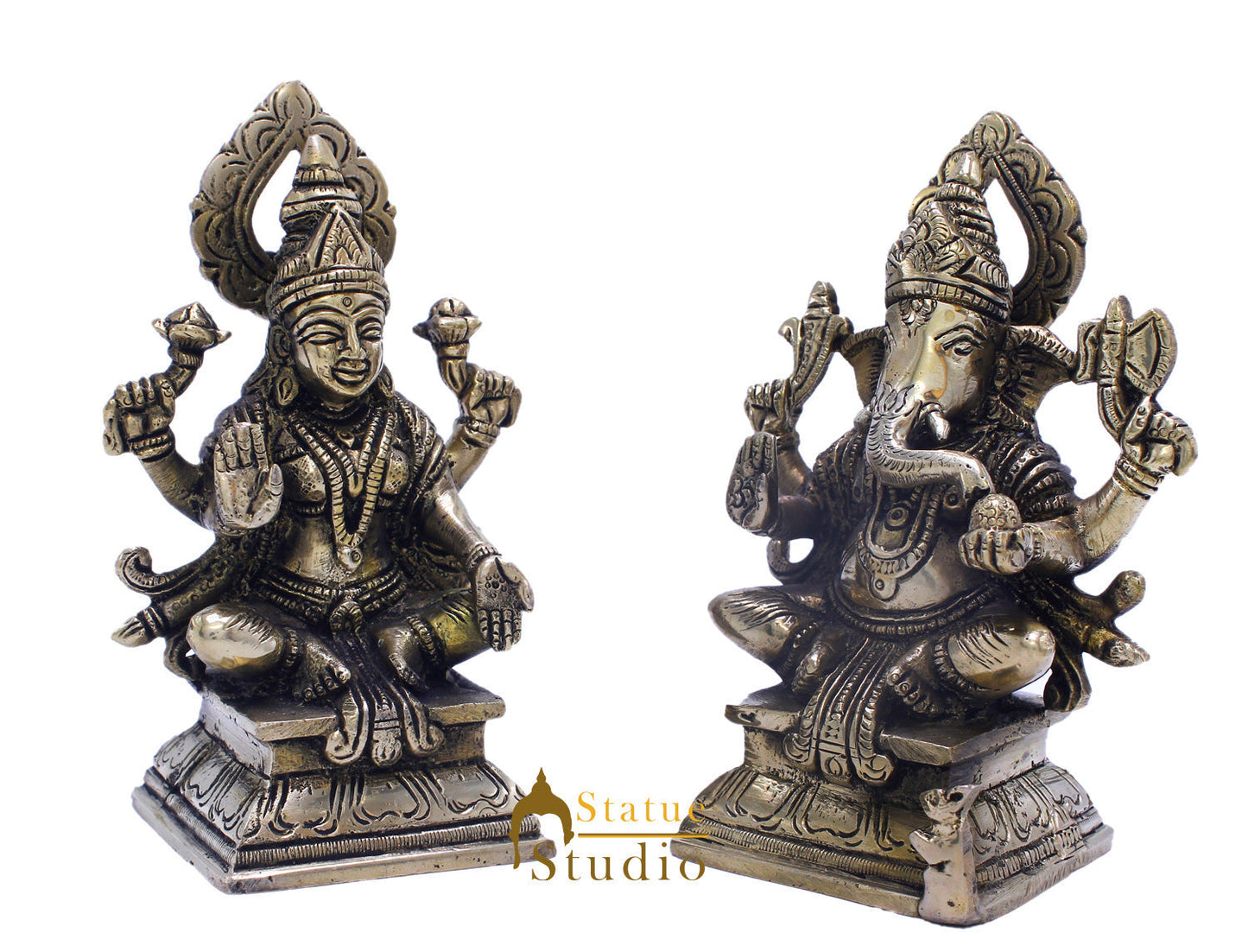 Brass Ganesha Lakshmi Idol For Home Temple Pooja Room Diwali Décor Statue Gift 5.5"