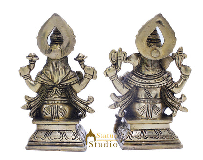 Brass Ganesha Lakshmi Idol For Home Temple Pooja Room Diwali Décor Statue Gift 5.5" by vendor-unknown - Hindu Gods (View 5)