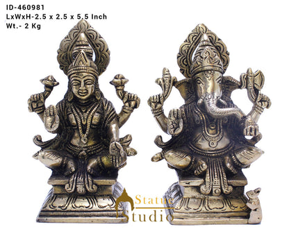 Brass Ganesha Lakshmi Idol For Home Temple Pooja Room Diwali Décor Statue Gift 5.5" by vendor-unknown - Hindu Gods (View 6)