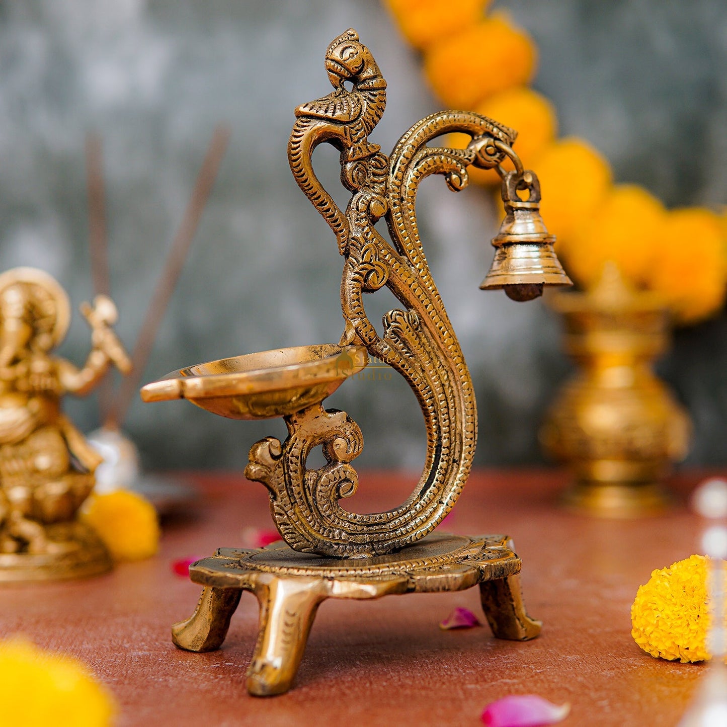Brass Pooja Diya For Home Temple Diwali Décor Gift Showpiece 8"