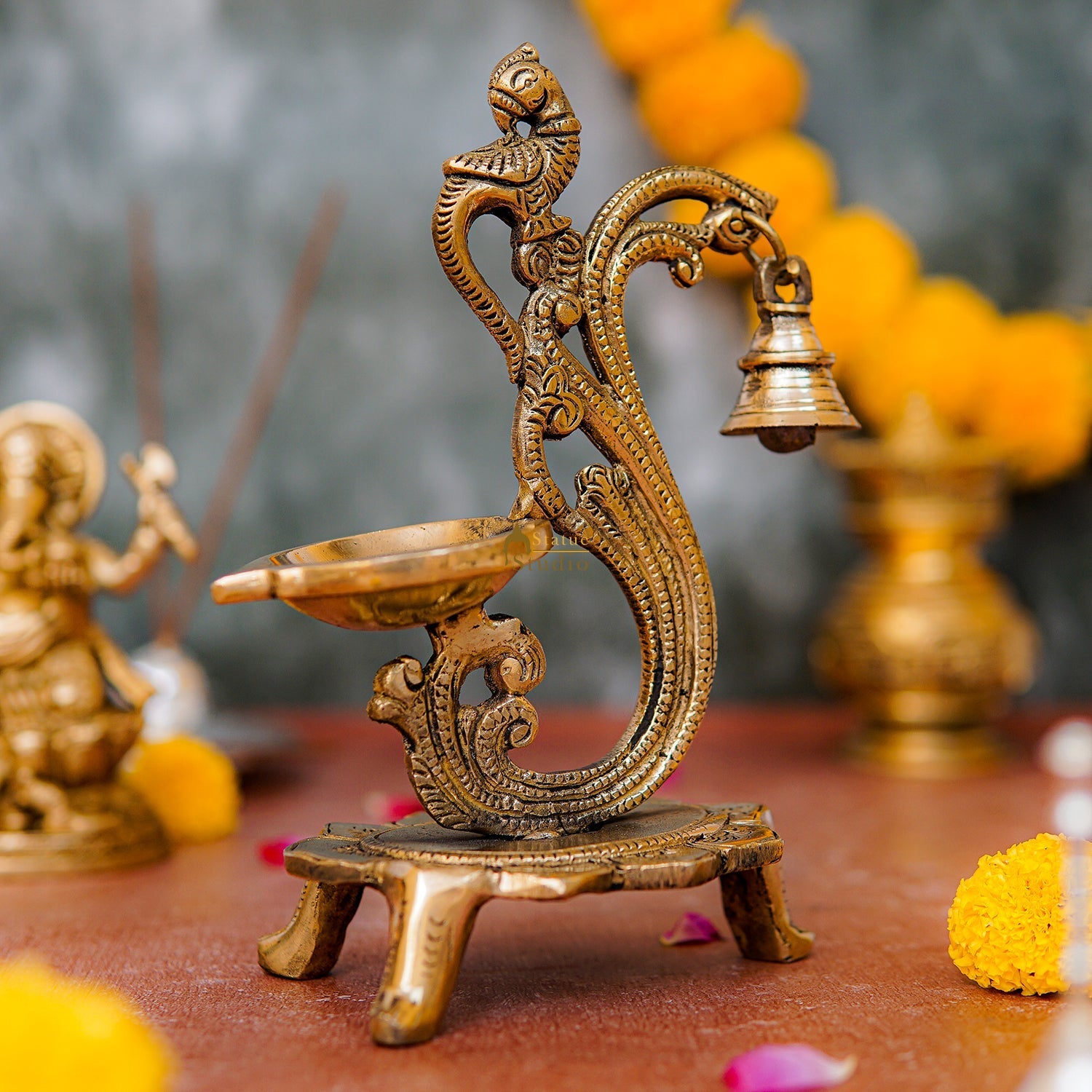 Brass Pooja Diya For Home Temple Diwali Décor Gift Showpiece 8" - Image 2