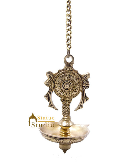 Brass Hanging Diya Home Temple Pooja Room Diwali Décor With 13 inches Chain by vendor-unknown - Spiritual (View 3)