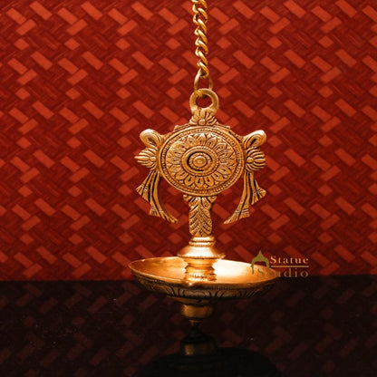Brass Hanging Diya Home Temple Pooja Room Diwali Décor With 13 inches Chain by vendor-unknown - Spiritual