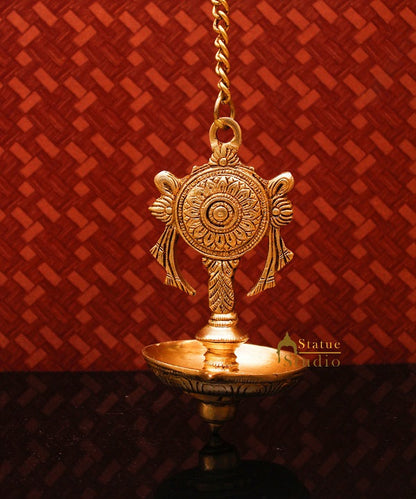 Brass Hanging Diya Home Temple Pooja Room Diwali Décor With 13 inches Chain by vendor-unknown - Spiritual (View 2)
