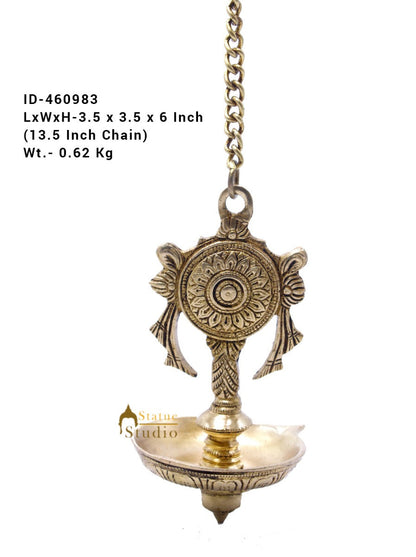 Brass Hanging Diya Home Temple Pooja Room Diwali Décor With 13 inches Chain by vendor-unknown - Spiritual (View 6)