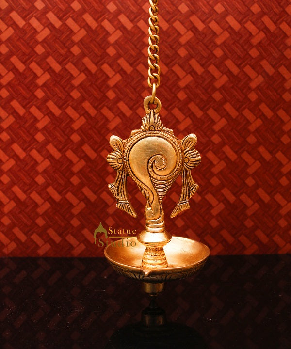 Brass Hanging Diya Home Temple Pooja Room Diwali Décor With 13 inches Chain - Image 2