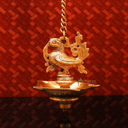 Brass Hanging Diya Home Temple Pooja Room Diwali Décor With 13 inches Chain by vendor-unknown - Spiritual