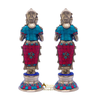 Brass Standing Deep Lady DeepLakshmi Idol Pair For Home Temple Pooja Room Diwali Décor Statue 9" by vendor-unknown - Spiritual (View 4)