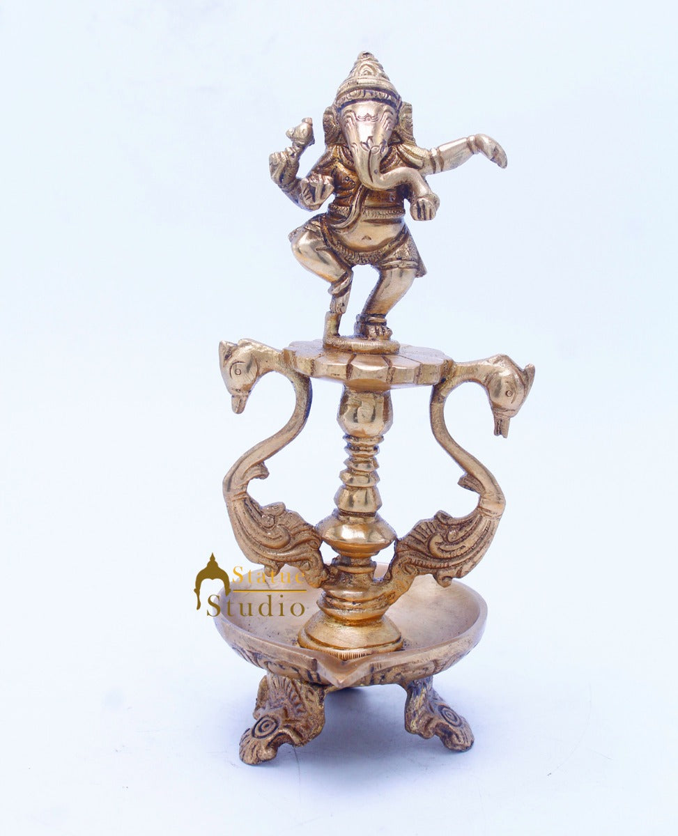 Brass Ganesha Diya For Home Temple Pooja Room Diwali Décor Gift 8"