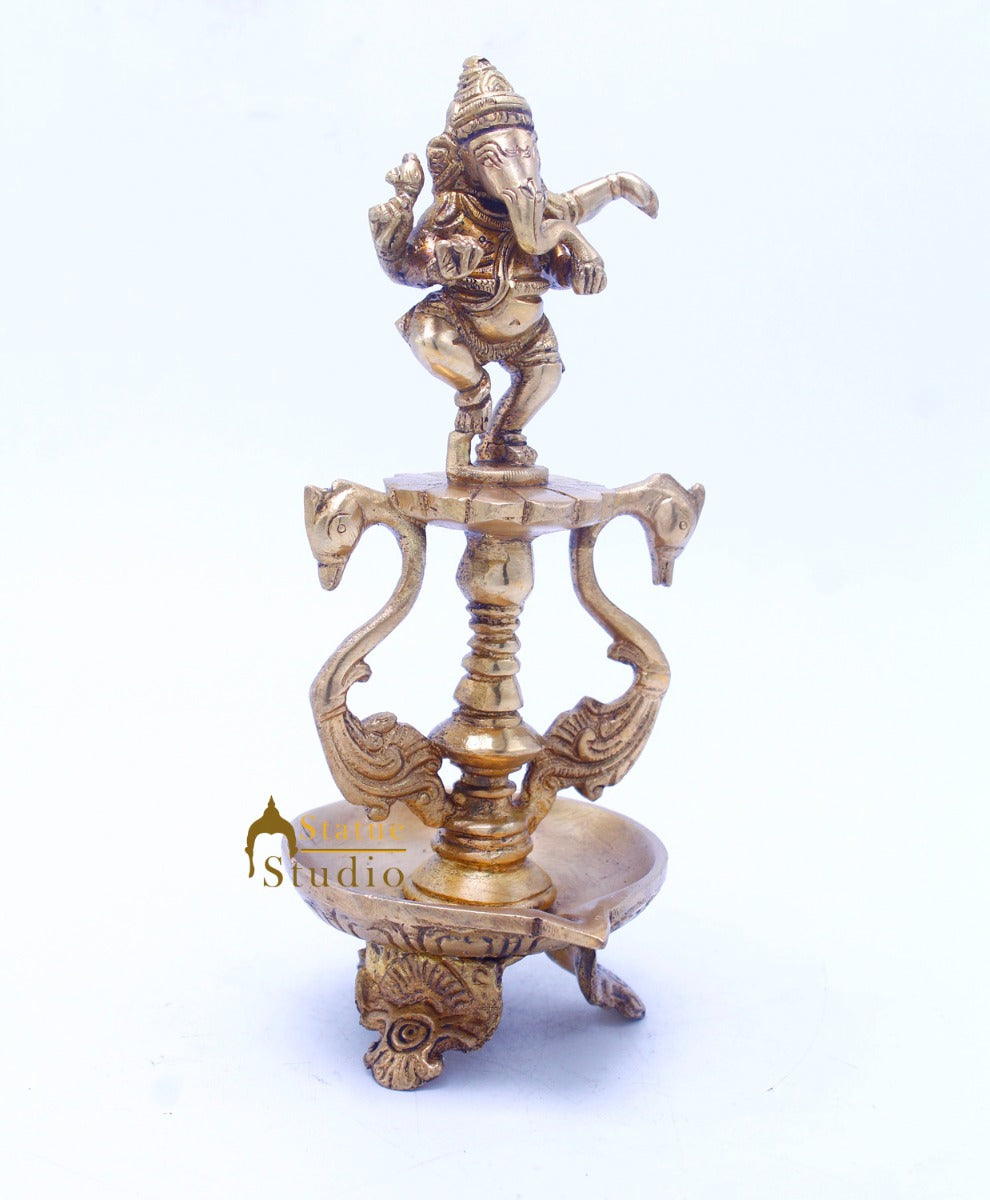 Brass Ganesha Diya For Home Temple Pooja Room Diwali Décor Gift 8"
