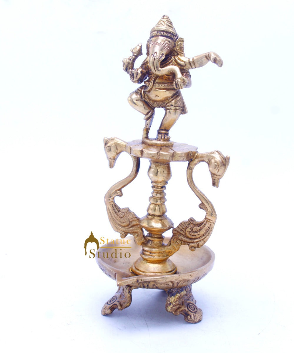 Brass Ganesha Diya For Home Temple Pooja Room Diwali Décor Gift 8" - Image 4