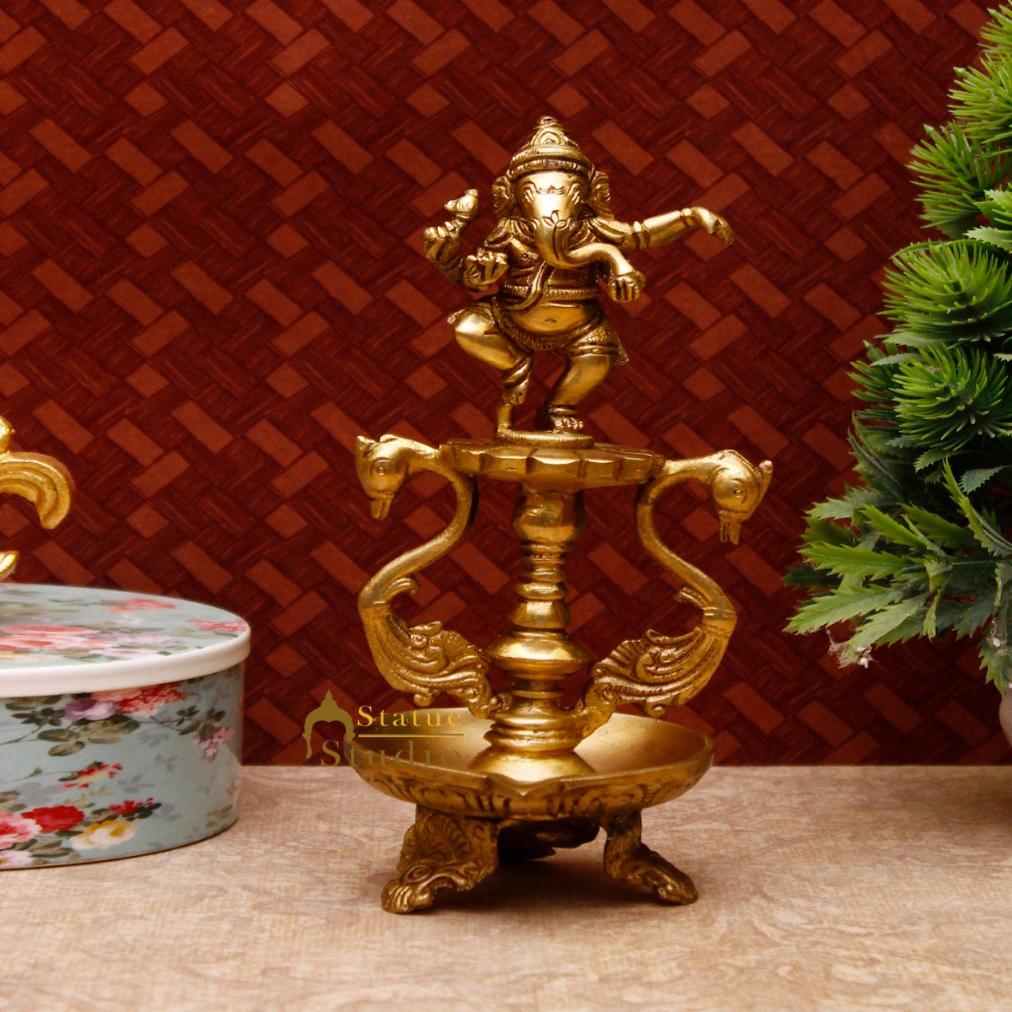 Brass Ganesha Diya For Home Temple Pooja Room Diwali Décor Gift 8"