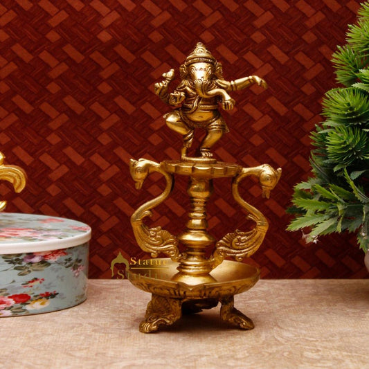 Brass Ganesha Diya For Home Temple Pooja Room Diwali Décor Gift 8"