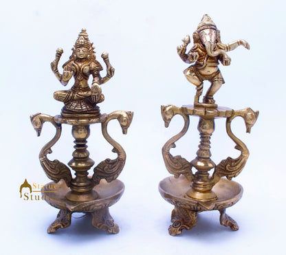 Brass Laxmi Ganesha Diya For Home Temple Pooja Room Diwali Décor Gift 8" by vendor-unknown - Spiritual (View 3)