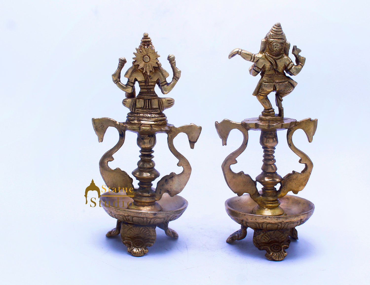 Brass Laxmi Ganesha Diya For Home Temple Pooja Room Diwali Décor Gift 8" - Image 4