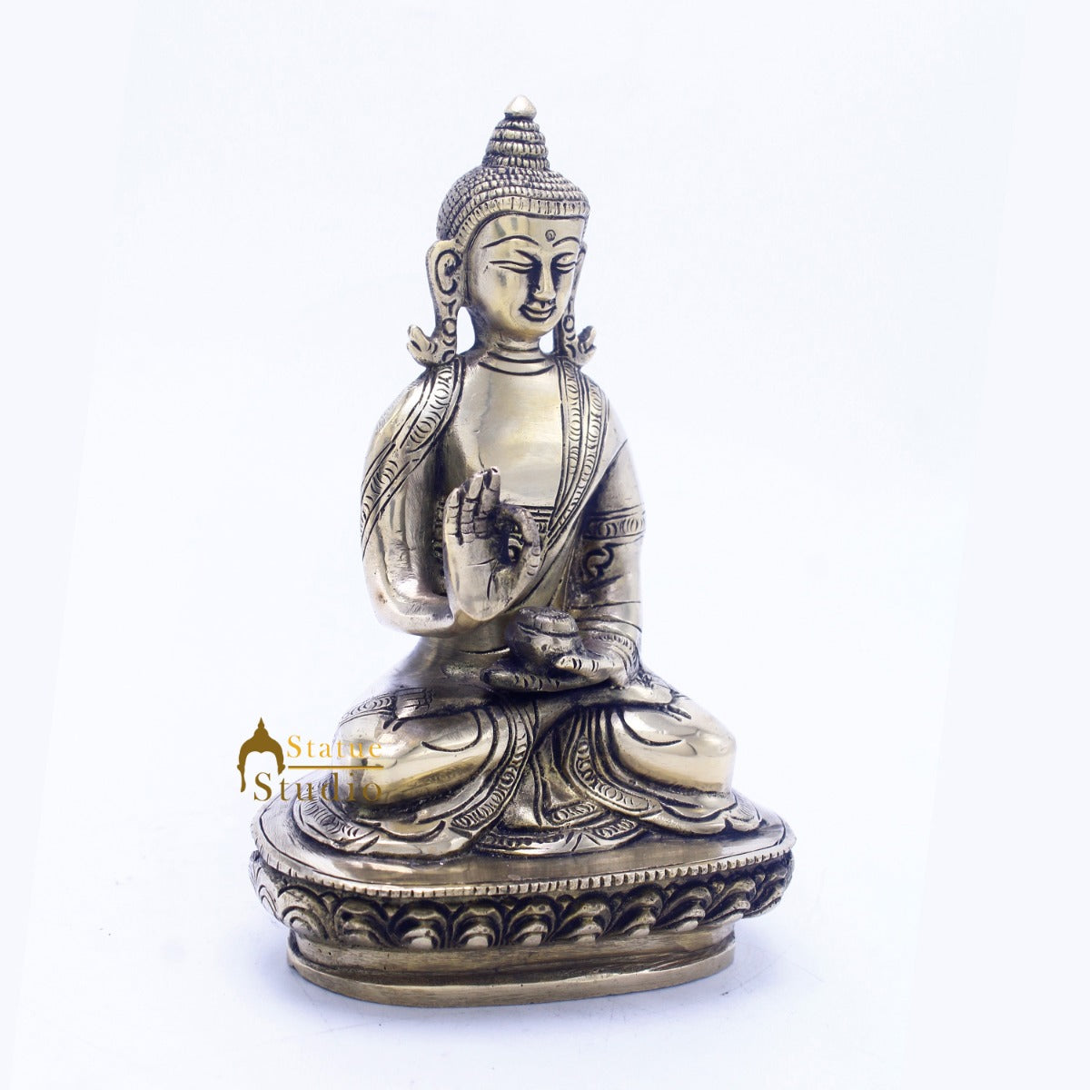 Brass Antique Buddha Sitting For Home Office Décor Diwali Gift Showpiece 6 "