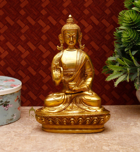 Brass Antique Buddha Sitting For Home Office Décor Diwali Gift Showpiece 6 "