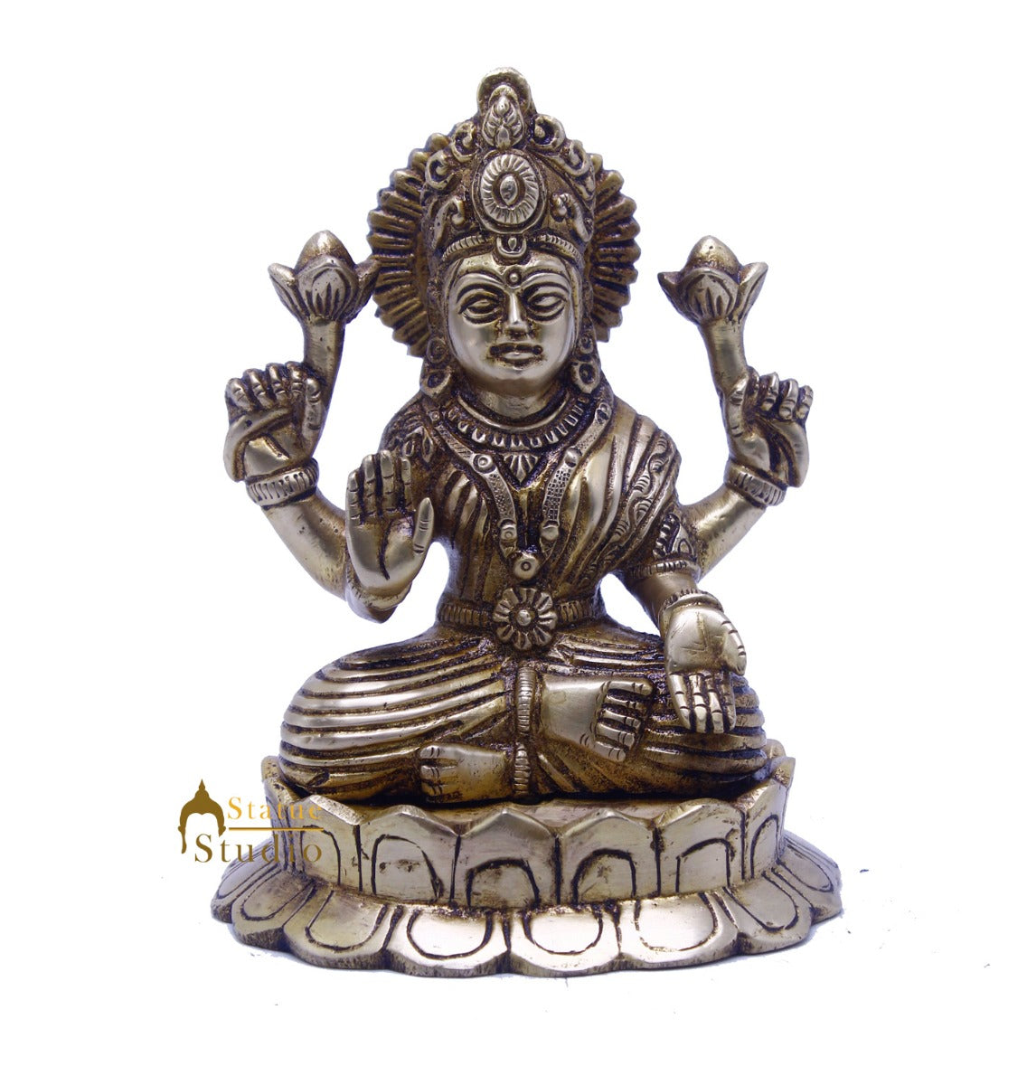 Brass Antique Lakshmi Idol Laxmi Murti Home Decor Statue 6" - Image 2