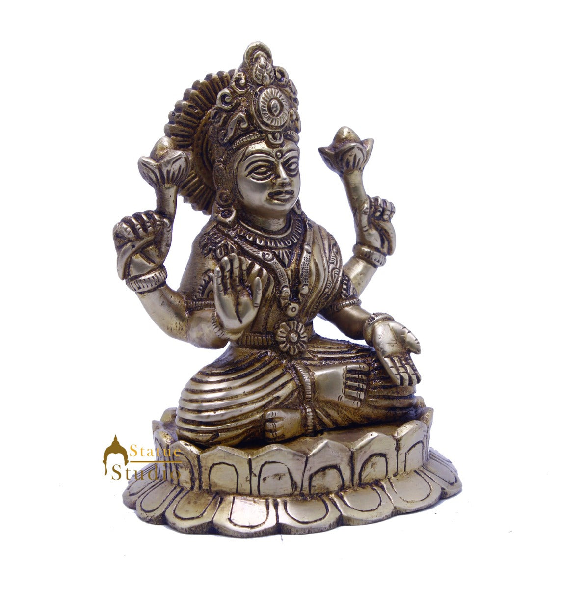 Brass Antique Lakshmi Idol Laxmi Murti Home Decor Statue 6" - Image 3