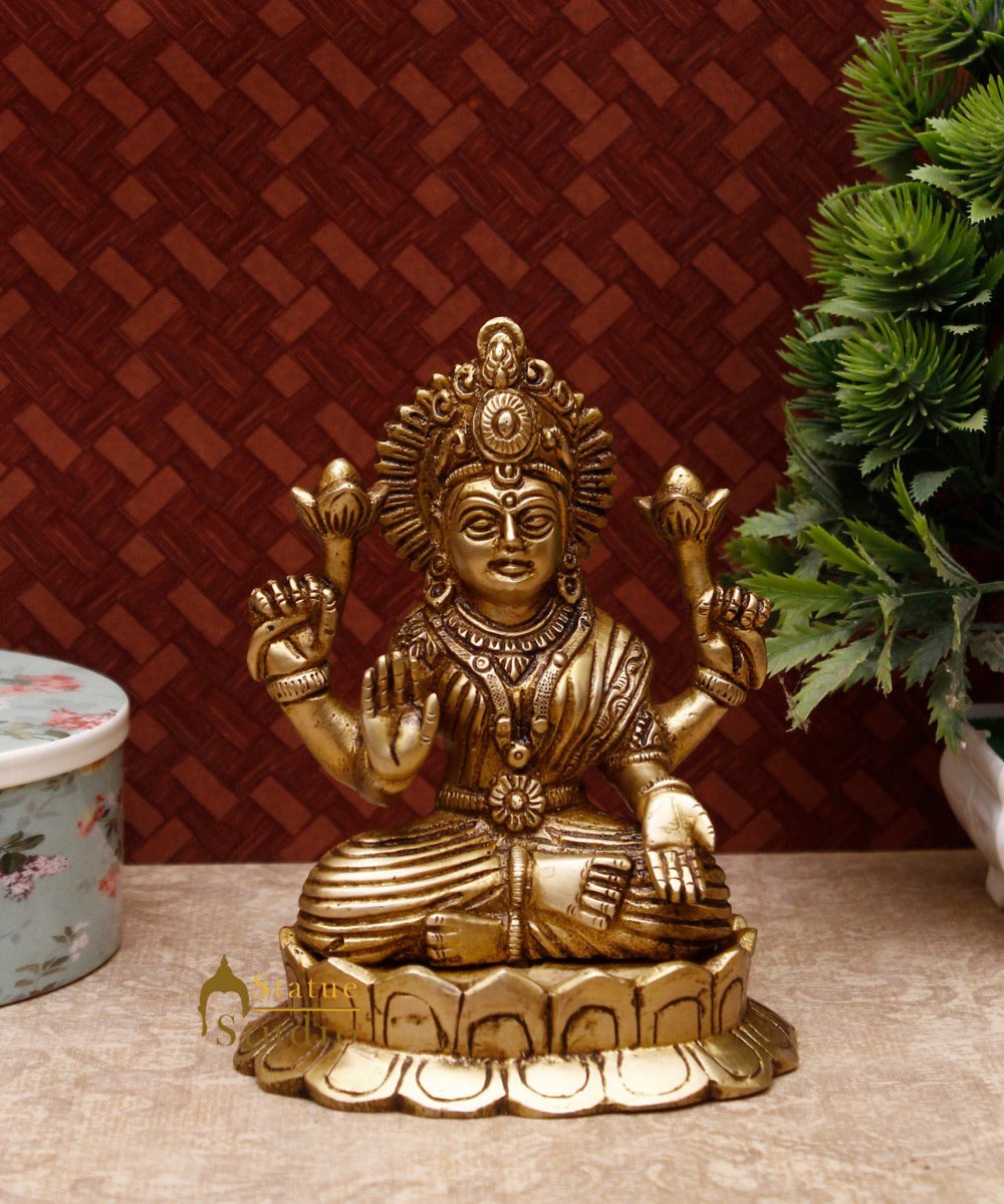 Brass Antique Lakshmi Idol Laxmi Murti Home Decor Statue 6"