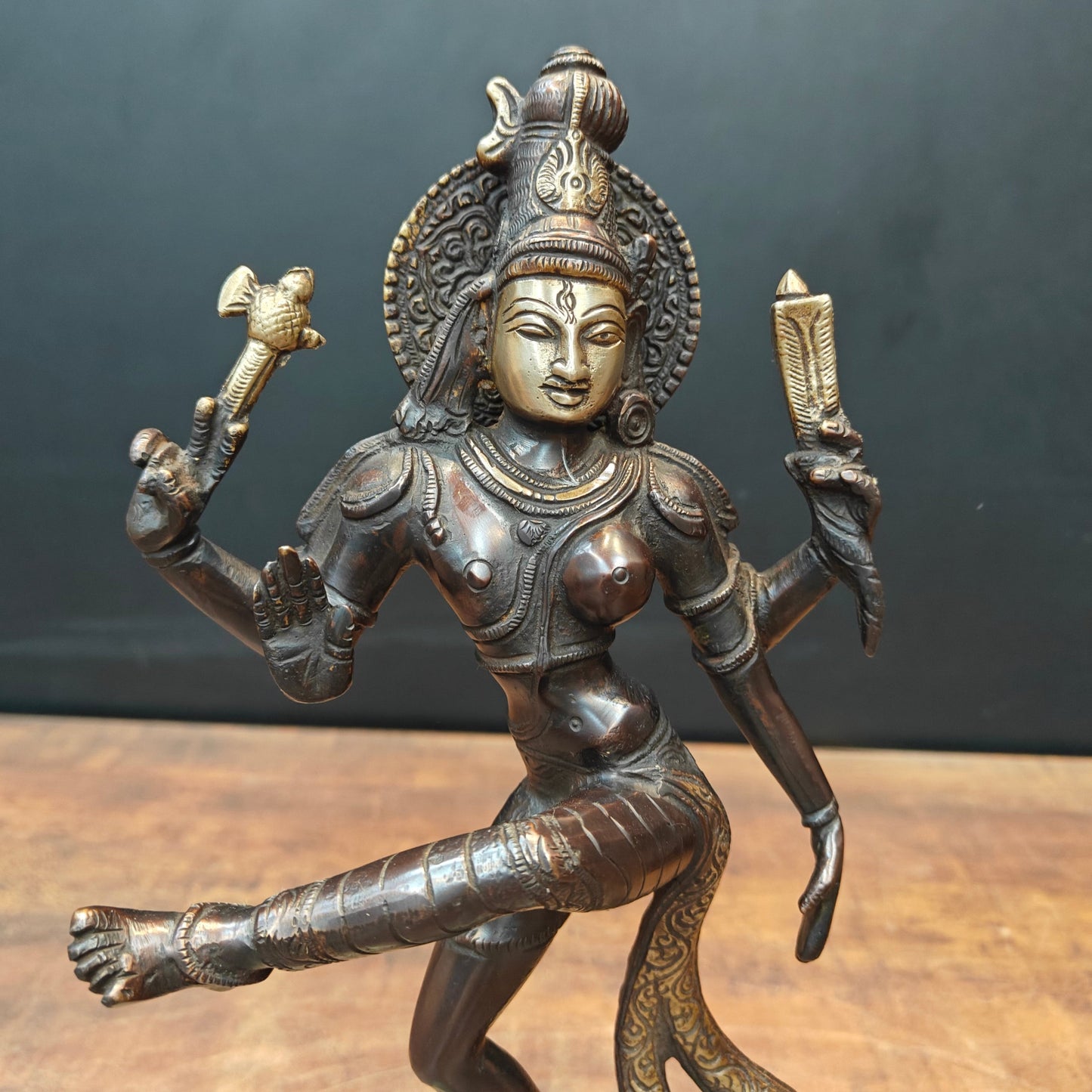 Brass Dancing Shiva Ardhnaresvar Idol Antique Finish For Home Décor 13 Inch
